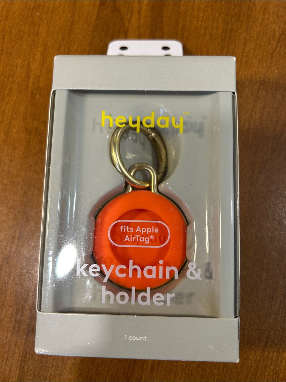 heyday Orange Silicone AirTag Keychain with Gold Ring